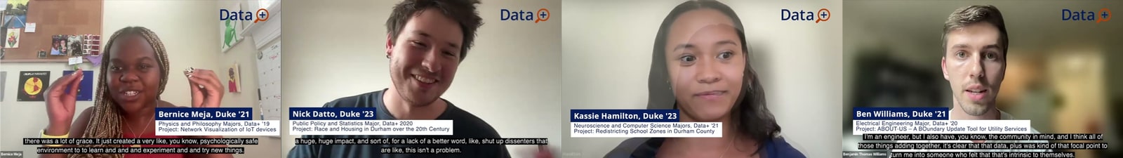 alumni-stories-banner video stills depicting four different alumni students